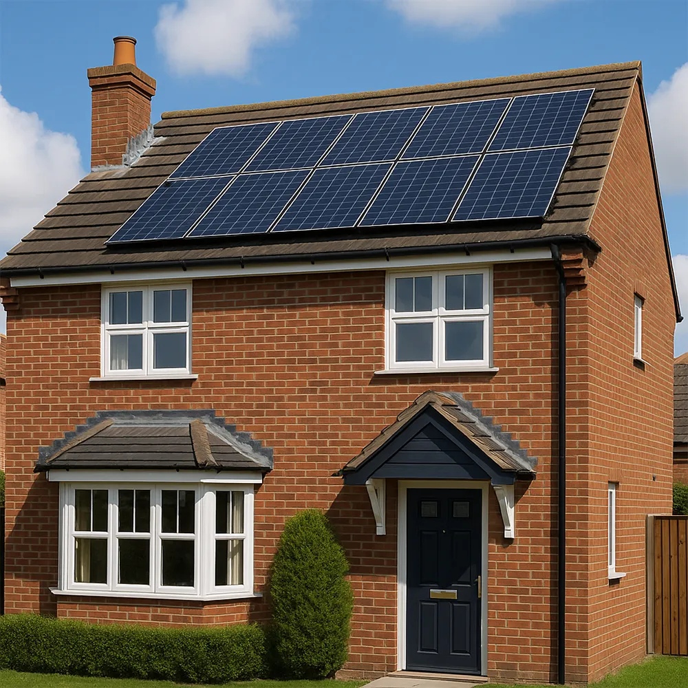A typical British home with solar panels installed on the roof